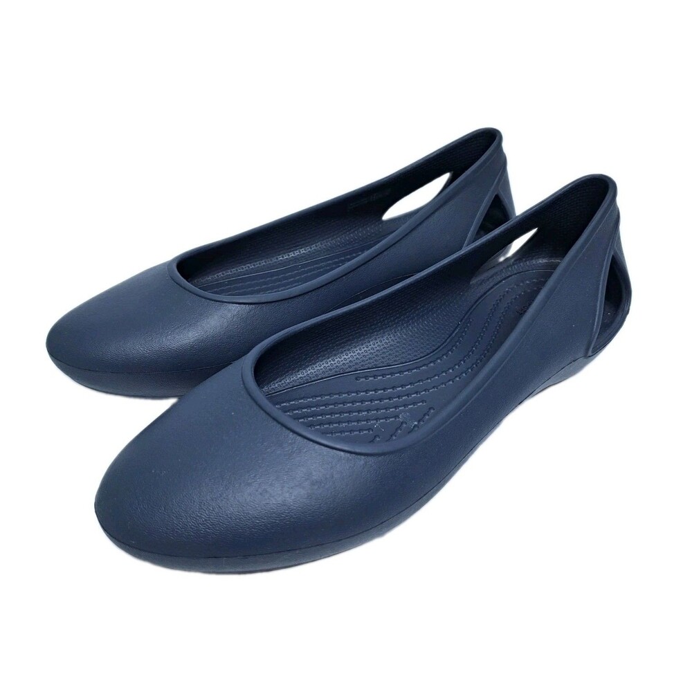 Crocs Laura Ballerina Flats Womens Size 8 Navy Blue Rubber Slip On Casual Shoes